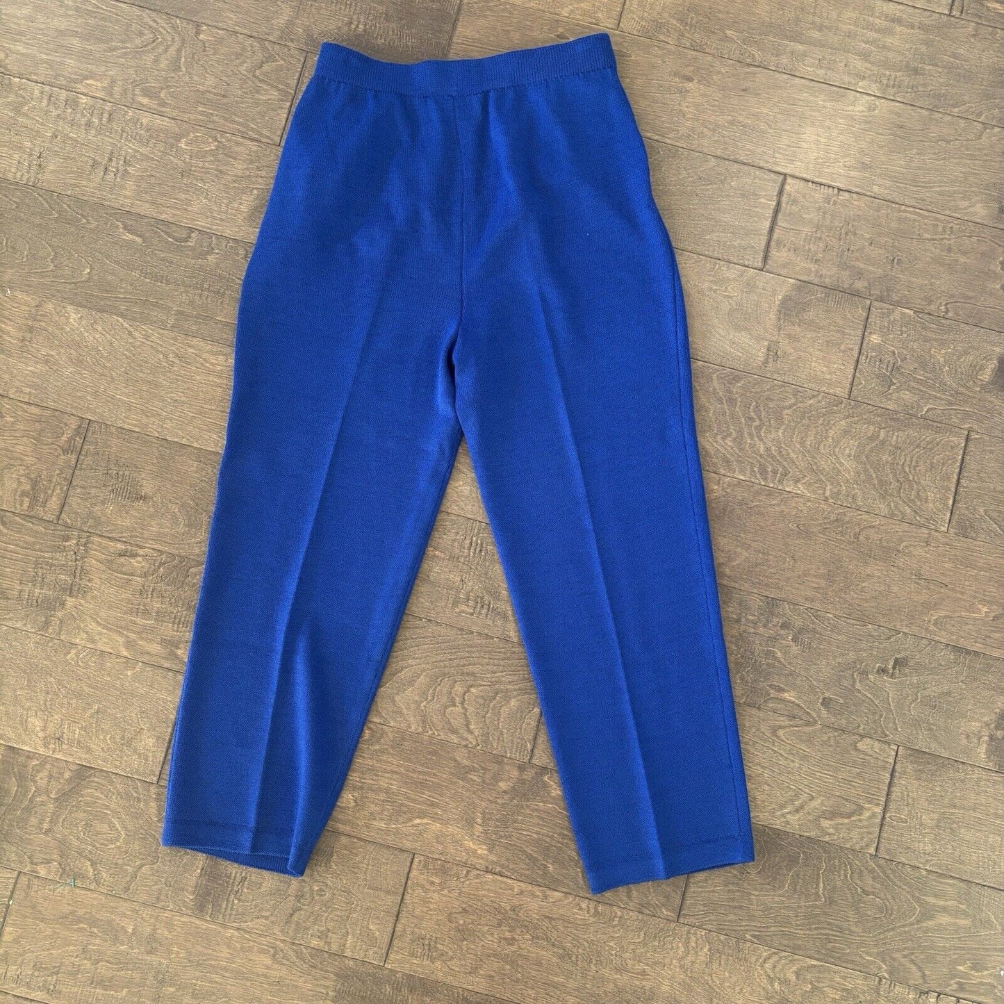 St. John Royal Blue Santana Knit Pull On Stretch Pants Wool Rayon Wide Leg 10