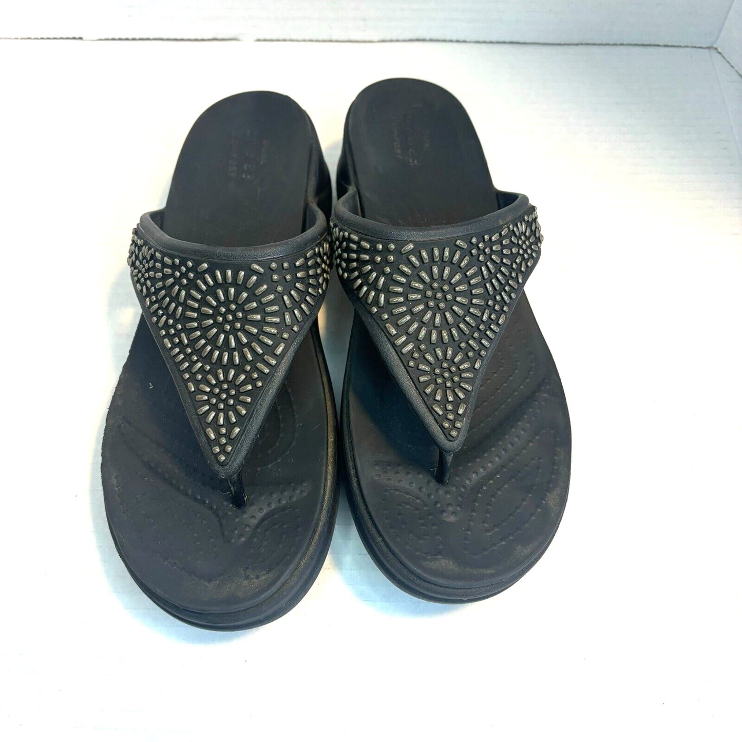 Crocs Sloane Diamante Sandals Women's 10 Black Rhinestone Bling Thong Flip Flop