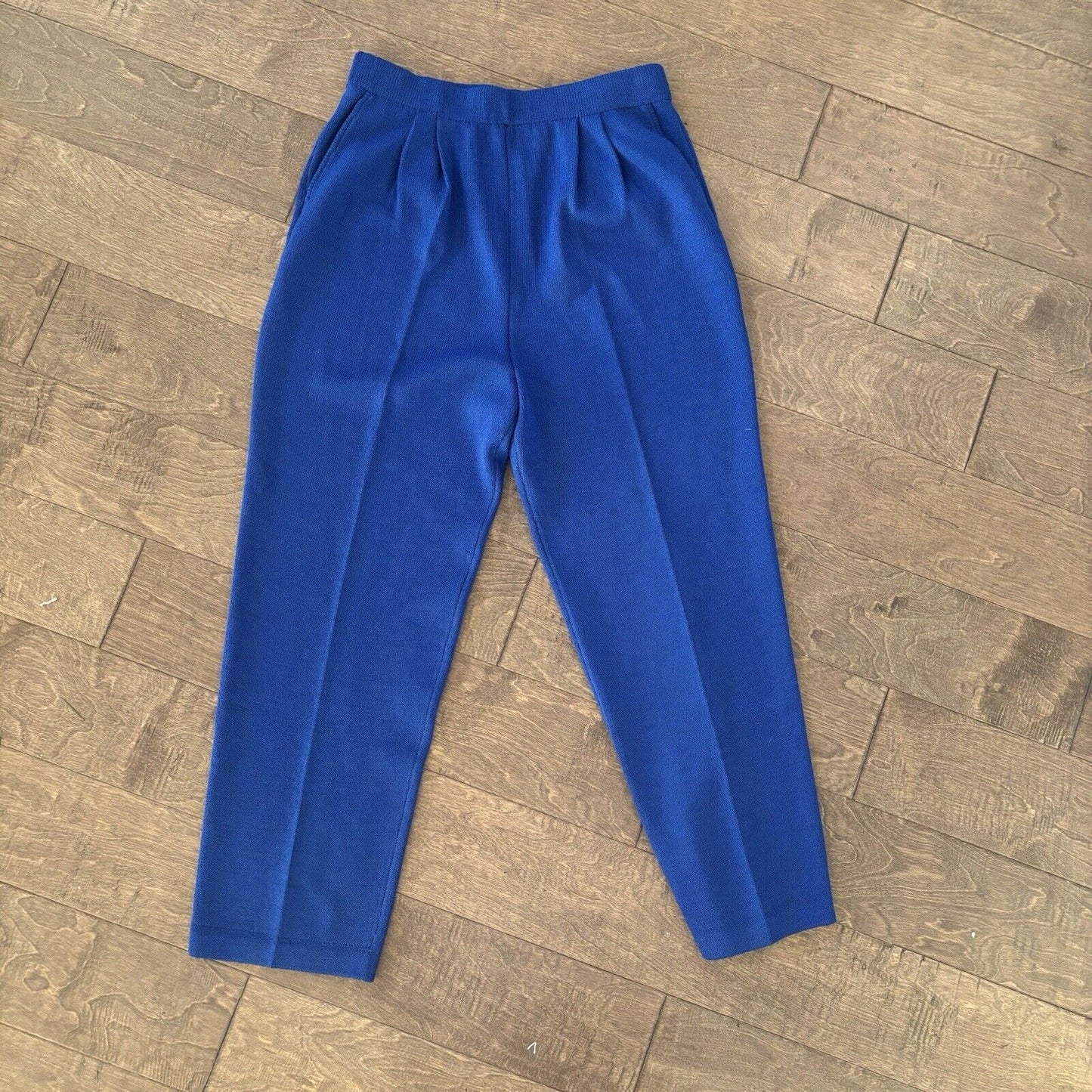 St. John Royal Blue Santana Knit Pull On Stretch Pants Wool Rayon Wide Leg 10