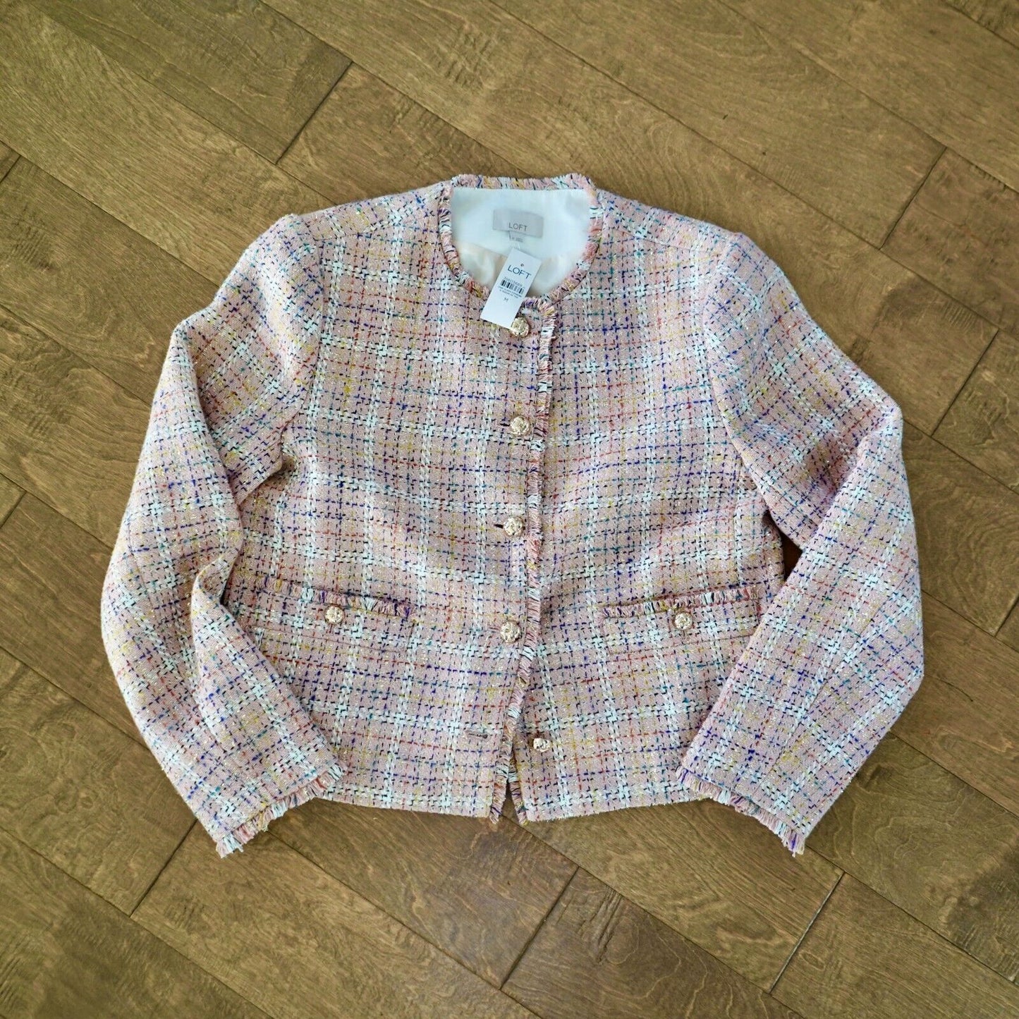 ANN TAYLOR LOFT Sparkle Textured Tweed Jacket Pink Medium NWT
