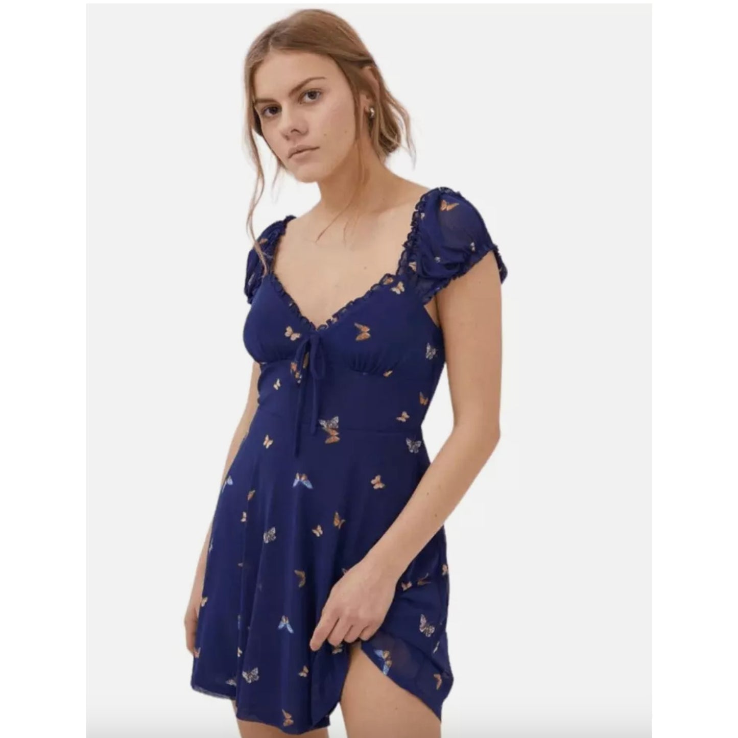 Urban Outfitters Dress Womens Large Blue Audrey Mesh Butterfly