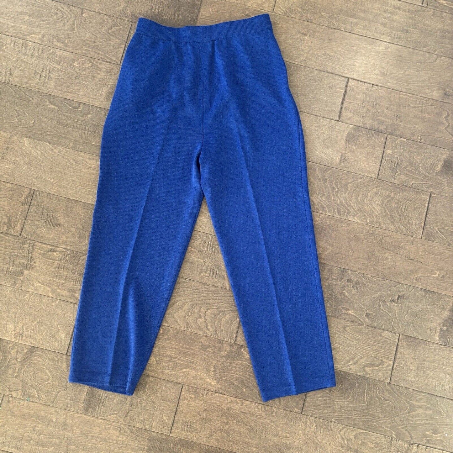St. John Royal Blue Santana Knit Pull On Stretch Pants Wool Rayon Wide Leg 10