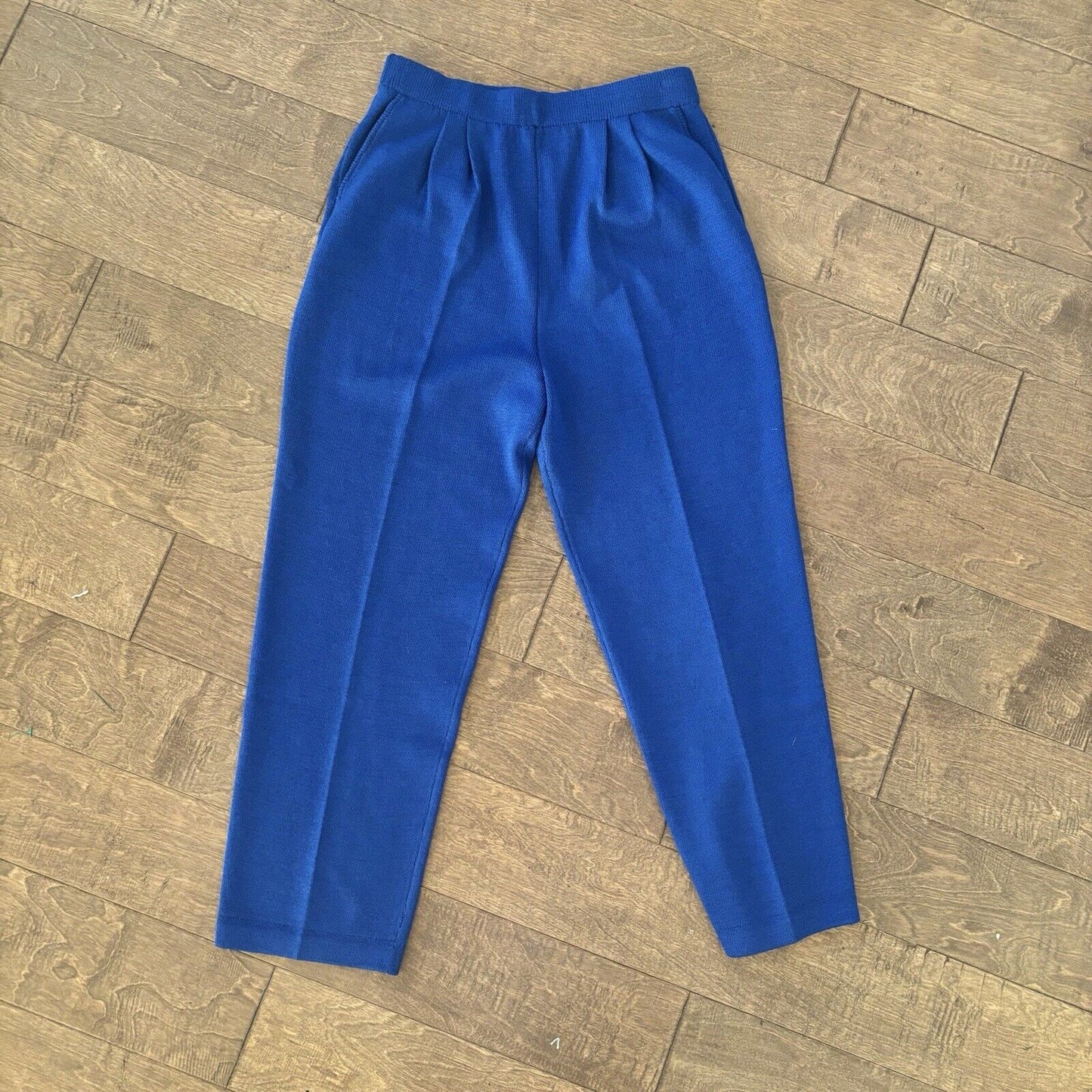 St. John Royal Blue Santana Knit Pull On Stretch Pants Wool Rayon Wide Leg 10