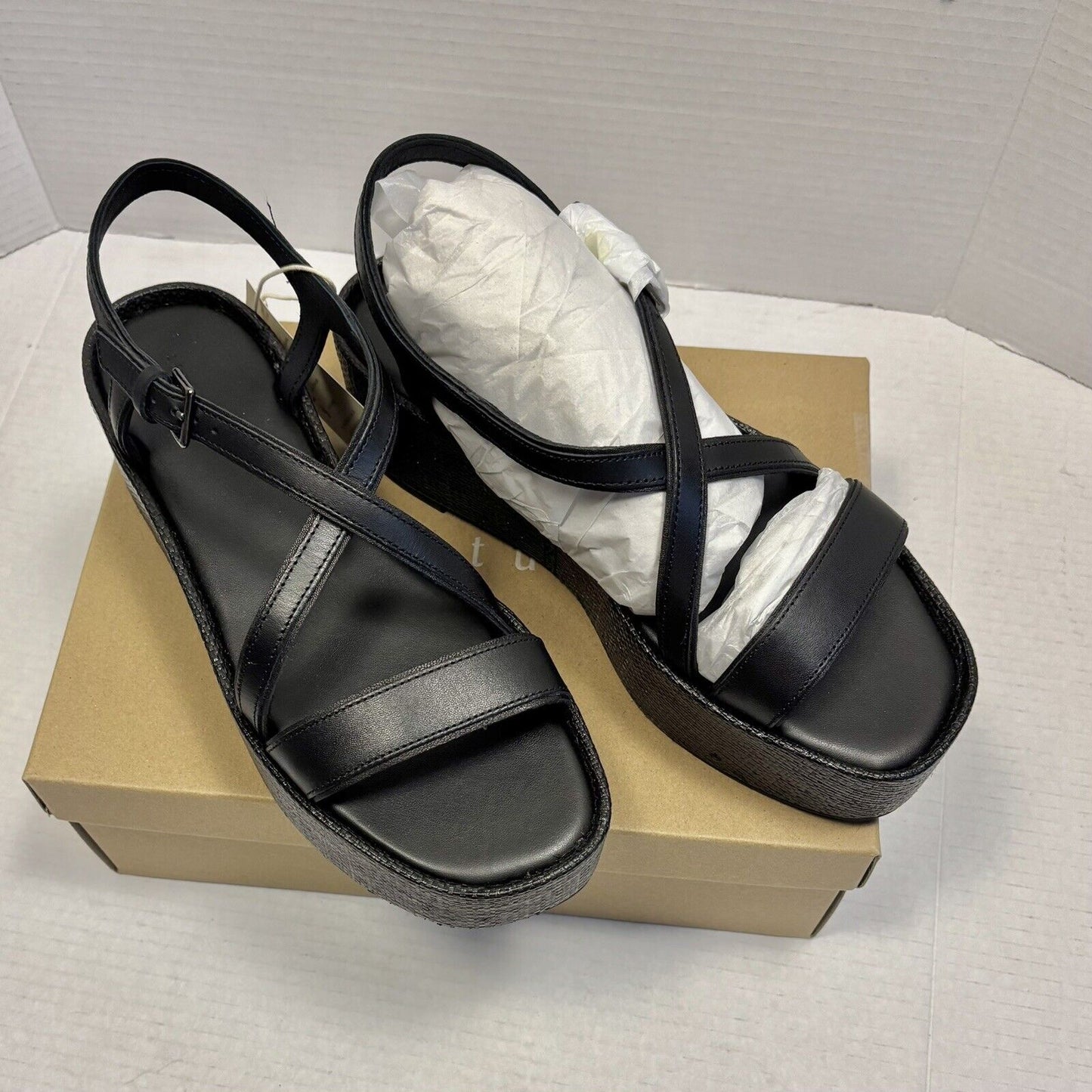 Sanctuary Women's Black Leather Platform Sandals Shoe Size 10 New In Box