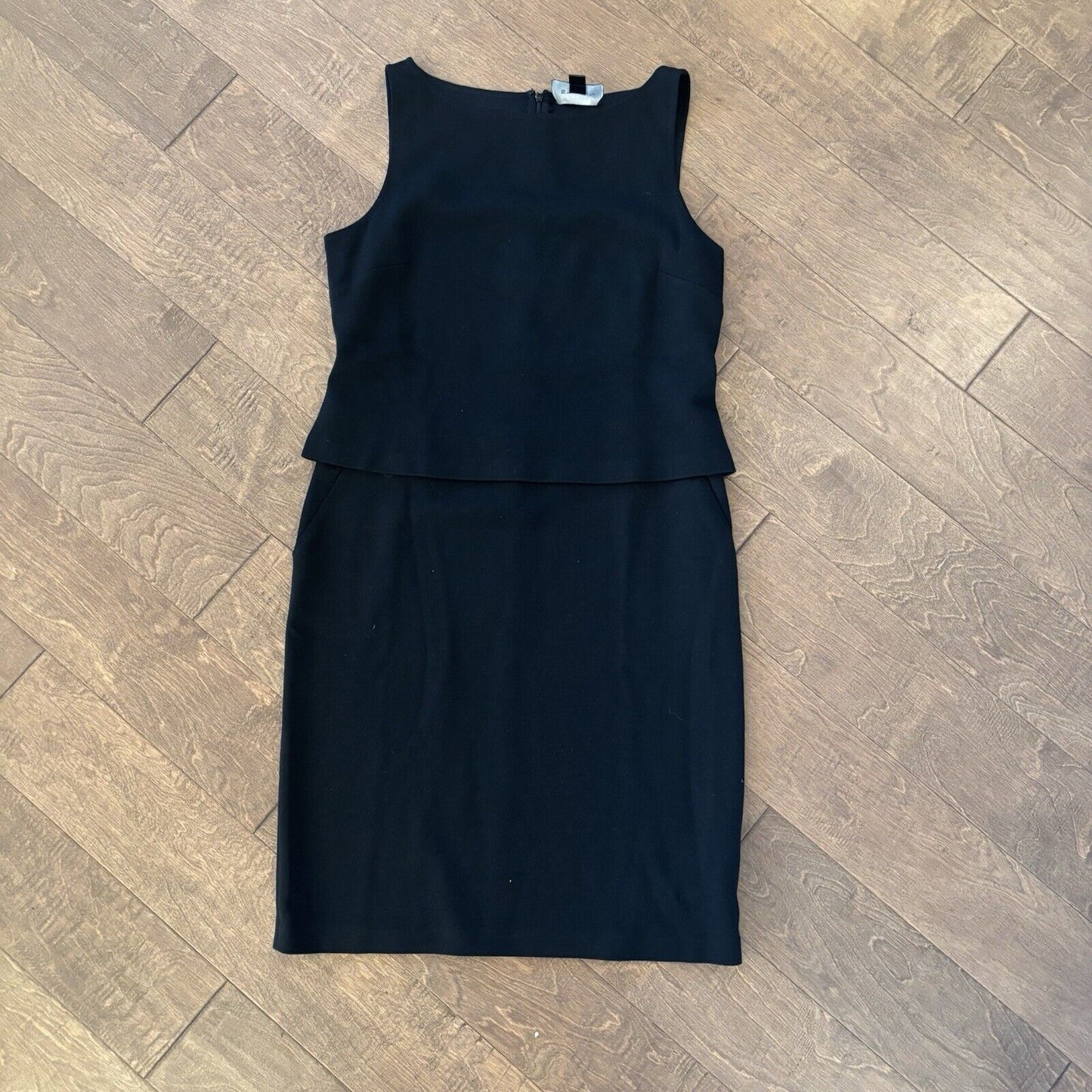 St John Boutiques Black Wool and Rayon Sleeveless Layered Dress Size 12 Lined
