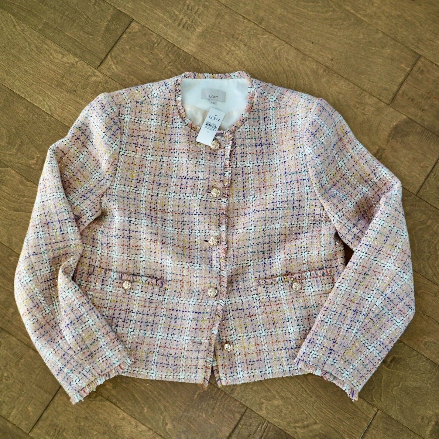ANN TAYLOR LOFT Sparkle Textured Tweed Jacket Pink Medium NWT