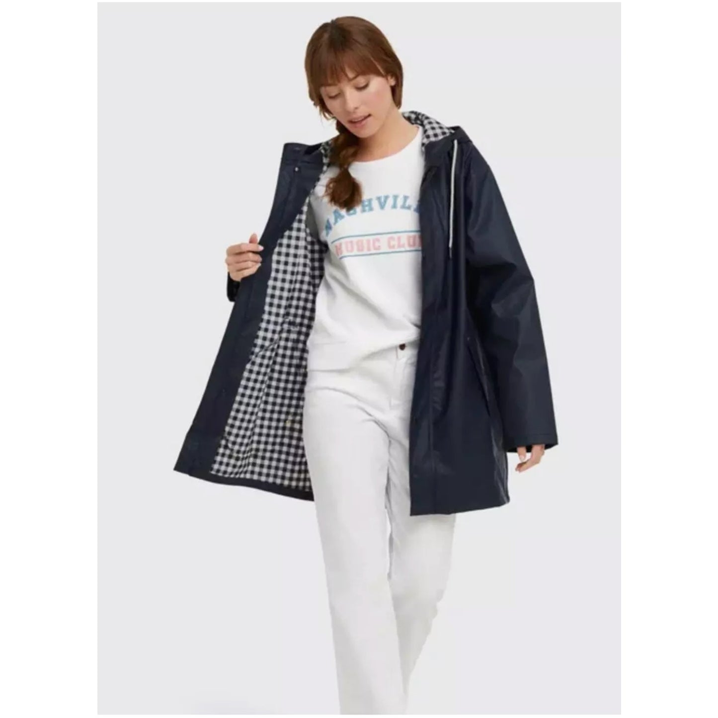 DRAPER JAMES Rain Jacket Nassau Navy Blue Gingham Check White Medium