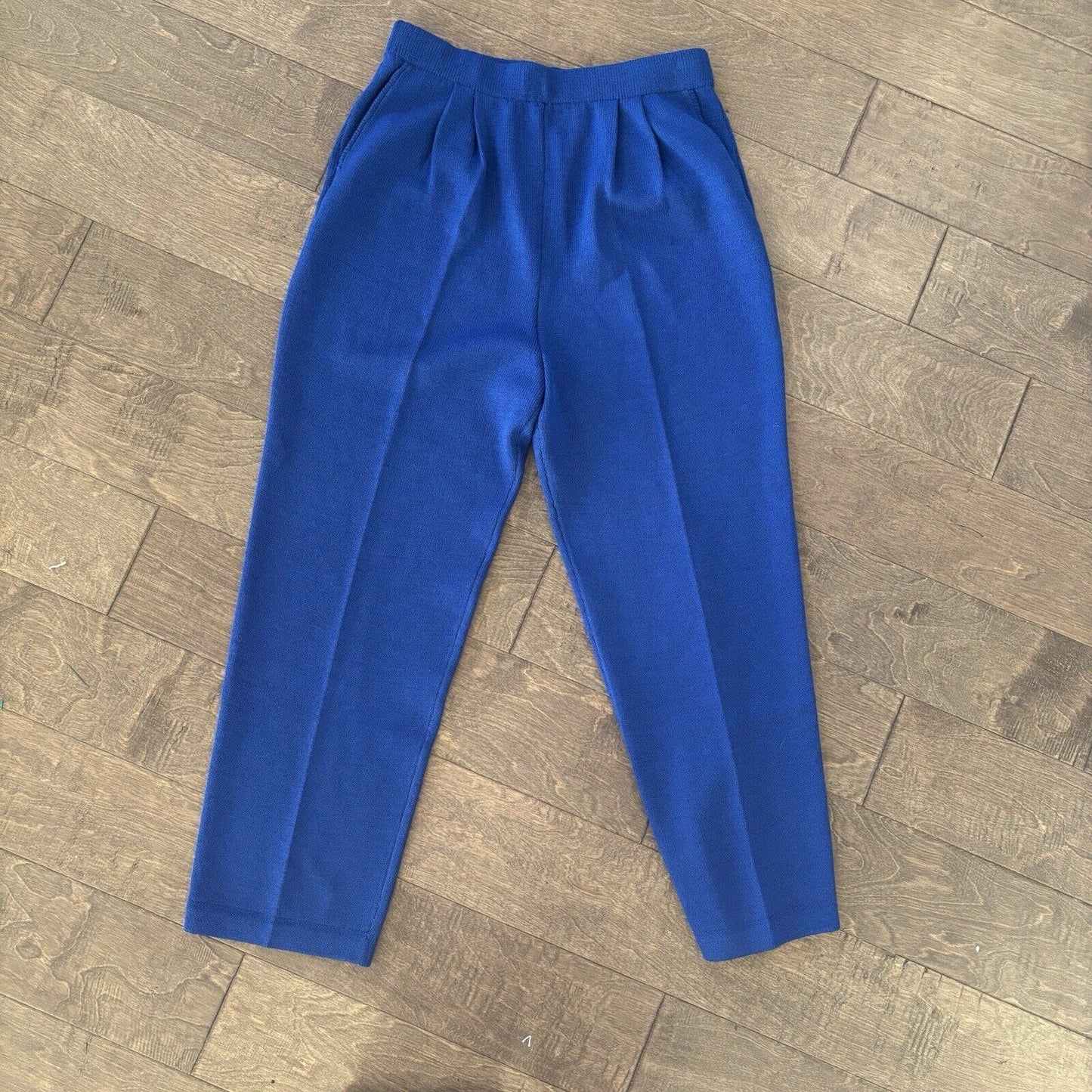 St. John Royal Blue Santana Knit Pull On Stretch Pants Wool Rayon Wide Leg 10