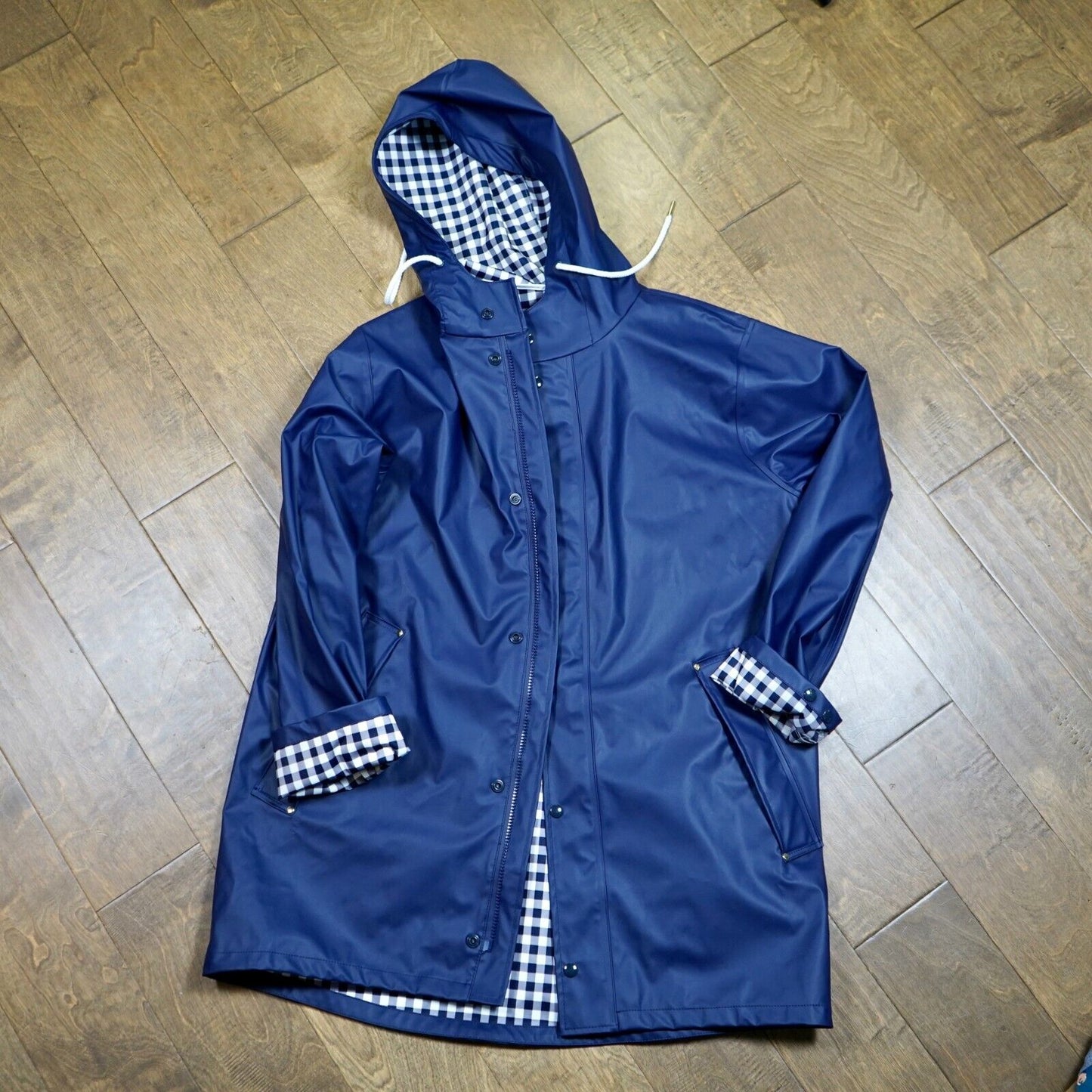 DRAPER JAMES Rain Jacket Nassau Navy Blue Gingham Check White Medium