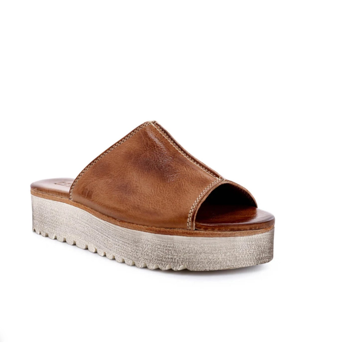 Bed|Stu Fairlee II Flatform Leather Slide Sandals Size 10 Platform Tan Rustic
