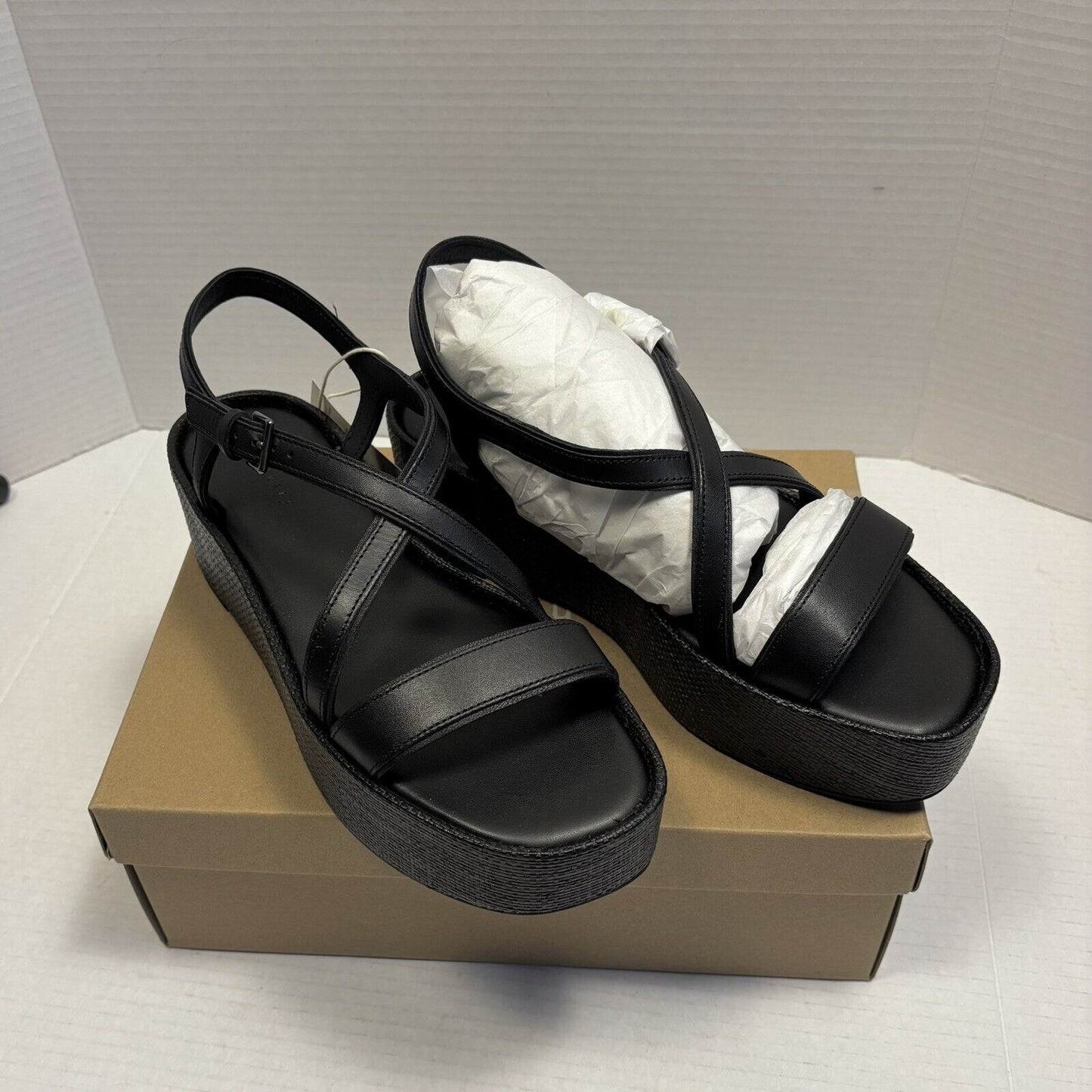 Sanctuary Women's Black Leather Platform Sandals Shoe Size 10 New In Box