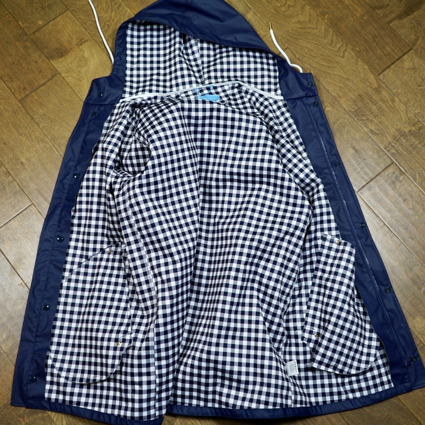 DRAPER JAMES Rain Jacket Nassau Navy Blue Gingham Check White Medium