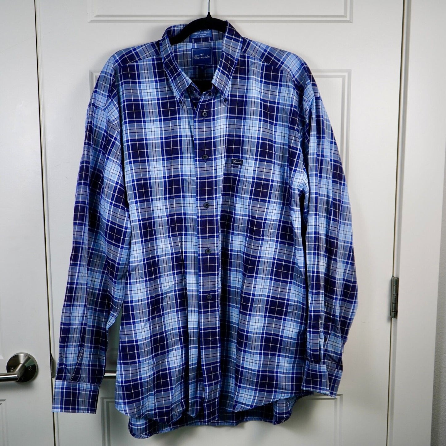 Faconnable Shirt Men’s Long Sleeve Button-Down BLUE Plaid Lightweight SZ XL