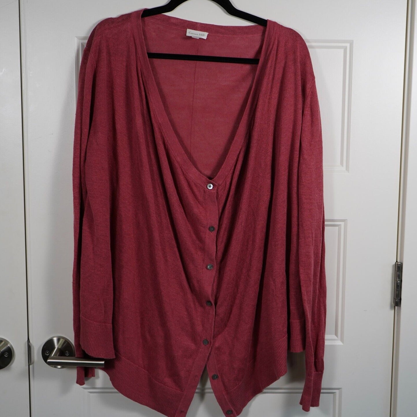 Garnet Hill Easy Linen Oversized Cardigan M Mauve Button Front Drapey Lagenlook