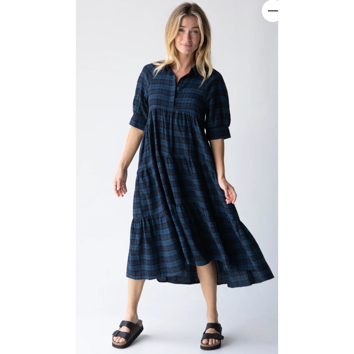 Natural Life Flannel Rebecca Dress Blue & Black Plaid Size X Large Cotton Blend