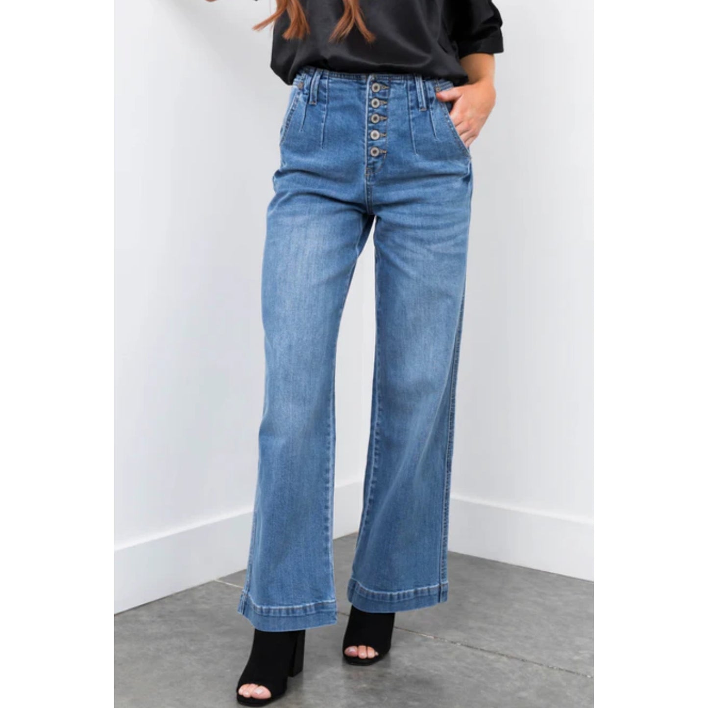 Kancan Marie Ultra High Rise Wide Leg Jeans Womens 30 Blue Button Fly Baggy