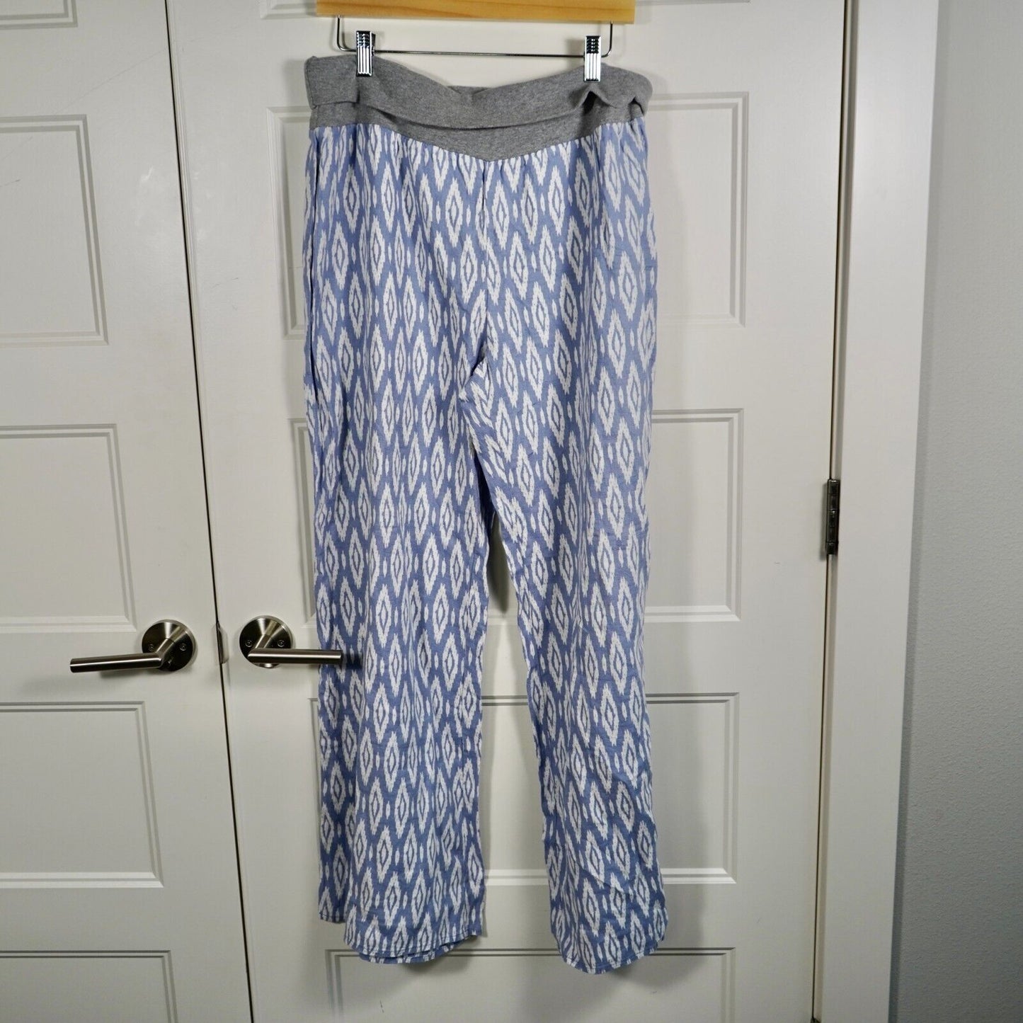 Sundance Womens Blue White Linen Wide Leg Pants XL Lagenlook