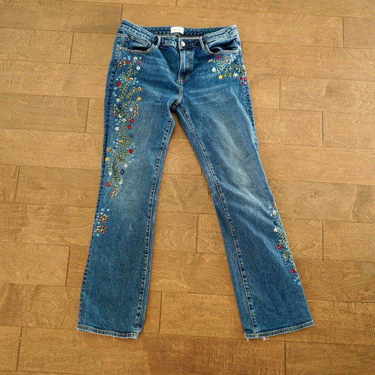 Driftwood Kelly Bootcut Jeans Floral Embroidery Blue Denim Women’s Size 31/33