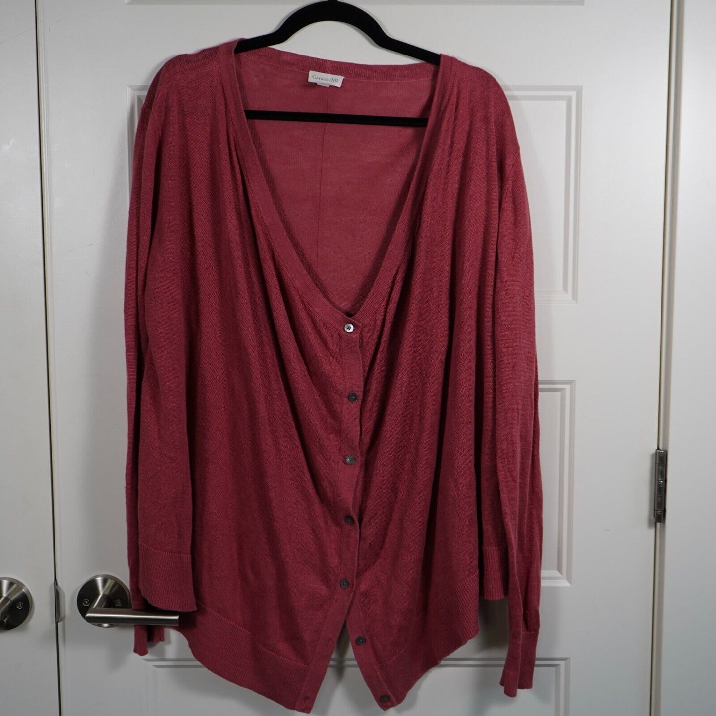 Garnet Hill Easy Linen Oversized Cardigan M Mauve Button Front Drapey Lagenlook