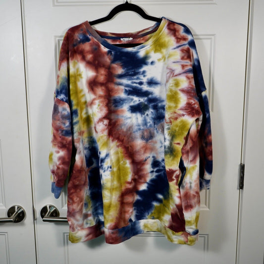 Oversized Tie-Dye Boho Pullover Slouchy Blue, Mustard, and Copper Sweatshirt