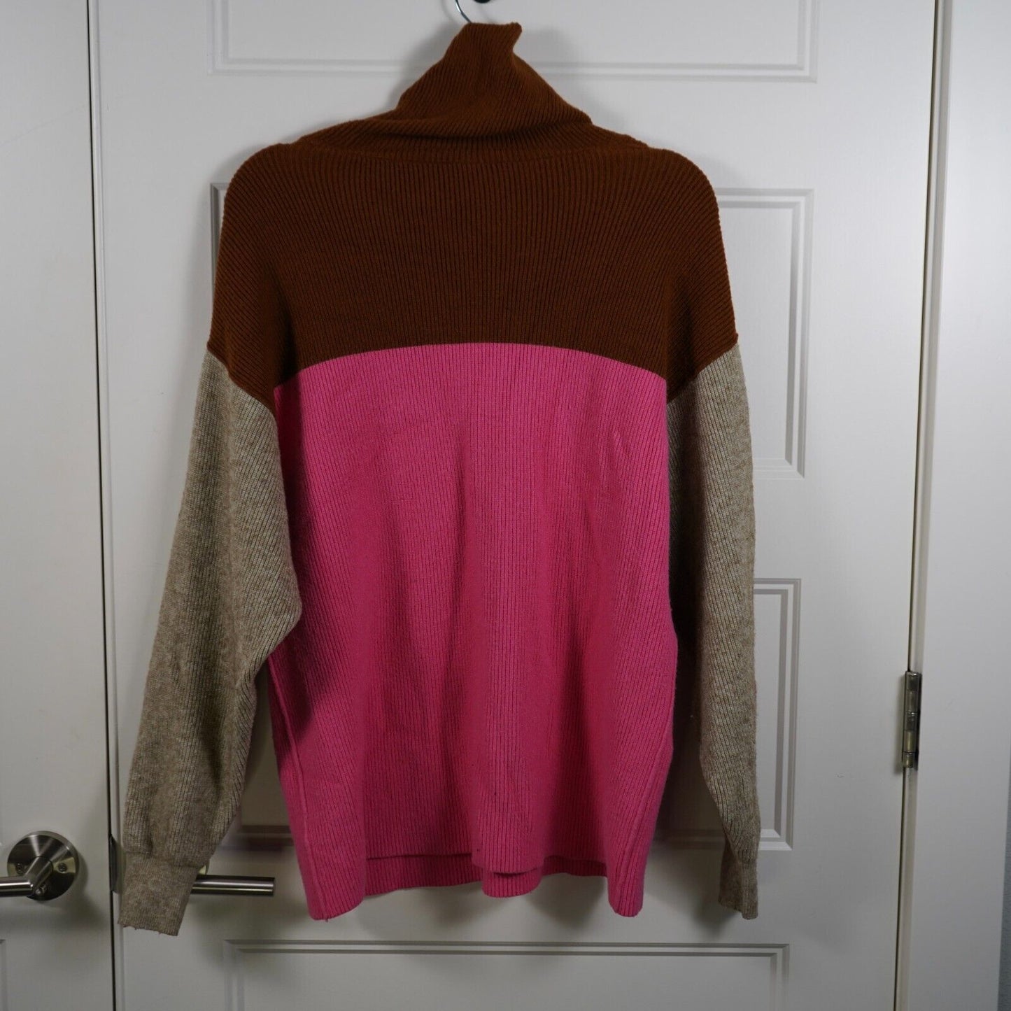 Free People Sweater Womens S Pink Brown Color Block Softly Structured Turtleneck