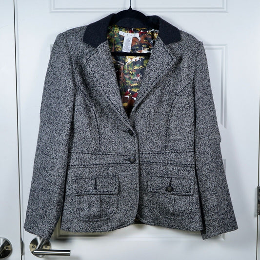 CAbi 629 Women's Size 10 Coat Wool Tweed Gray Blazer Equestrian Fox Hunt Horse