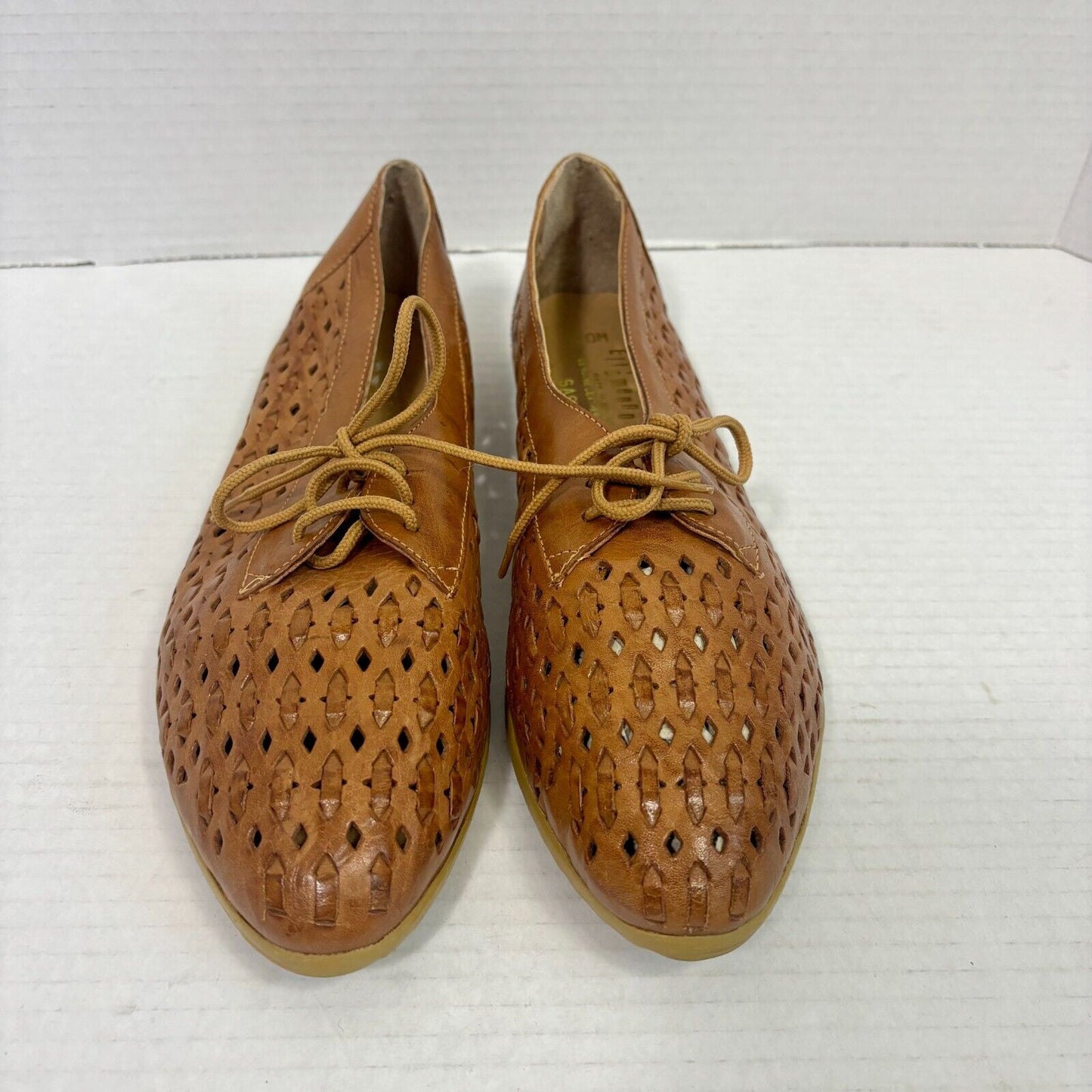 Vintage Leather Basketweave Woven Tie Up Flats Ellemenno Brazil US 10