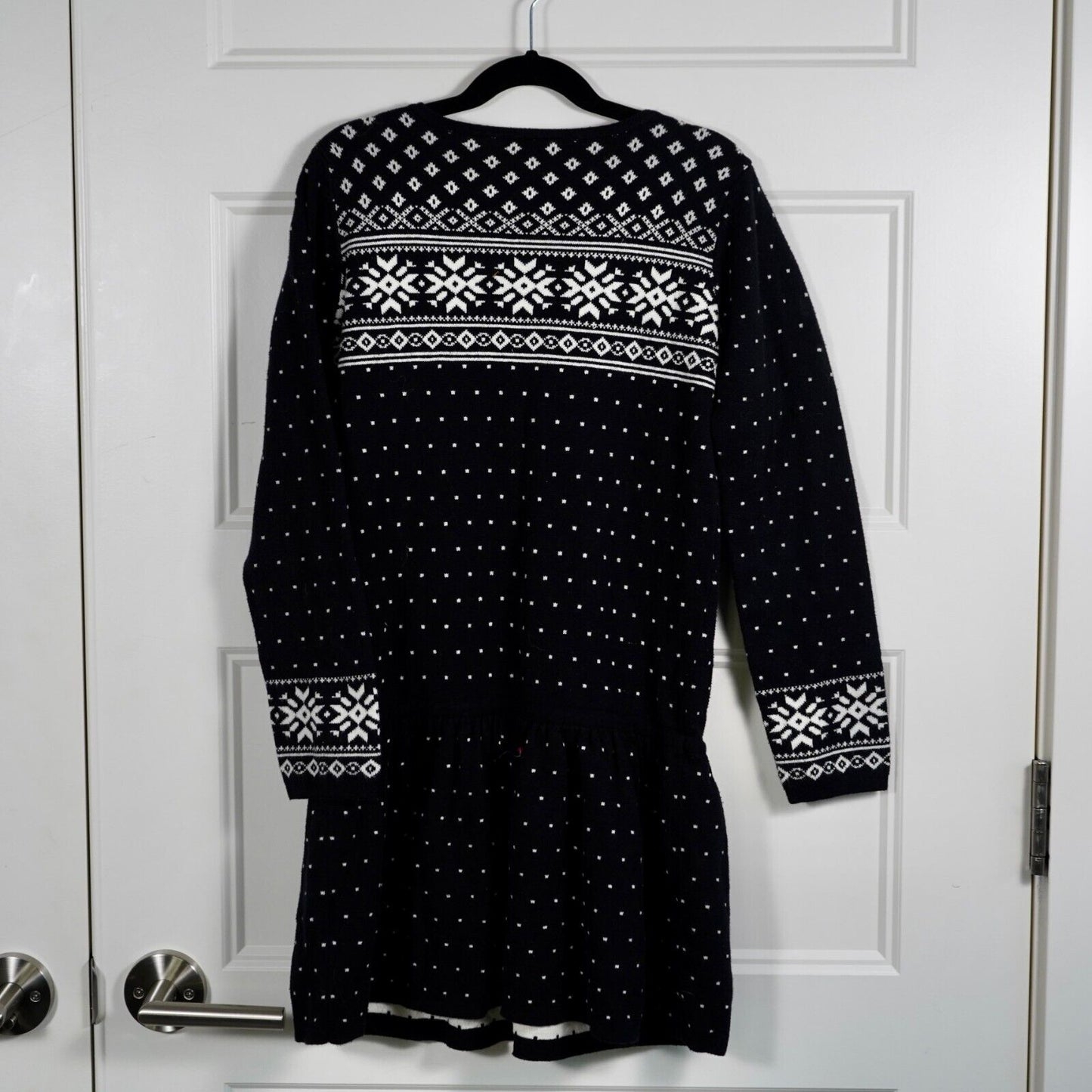 Hanna Andersson Girls Sz 140 US 10 Black White Fair Isle Sweater Dress