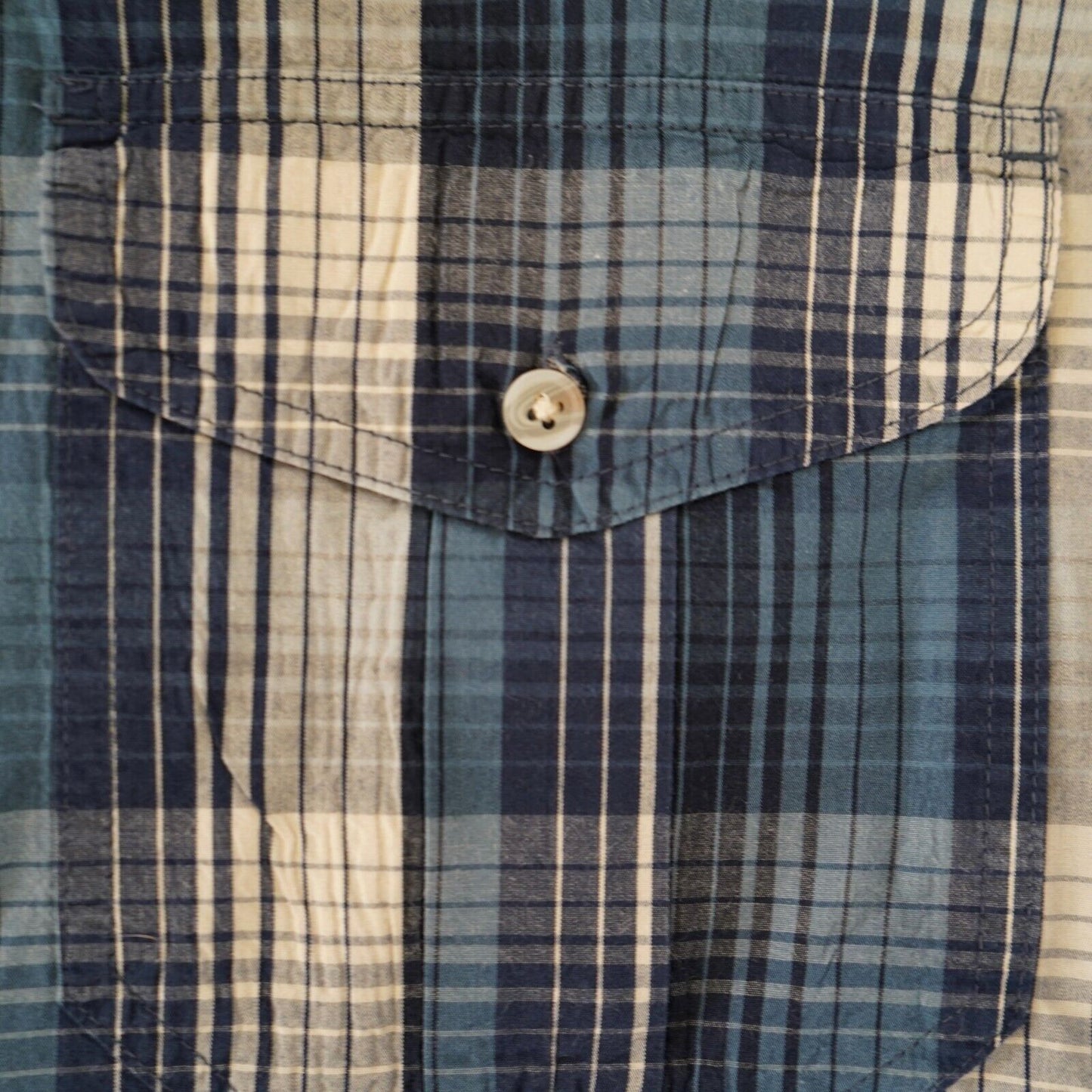 FILSON L WASHED SHORT SLEEVE FEATHER CLOTH SHIRT SERVICE BLUE/WHITE PLAID CHECK