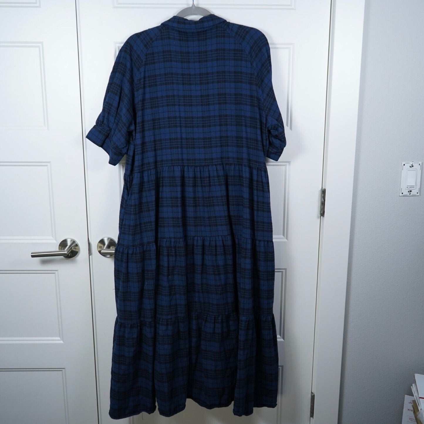 Natural Life Flannel Rebecca Dress Blue & Black Plaid Size X Large Cotton Blend