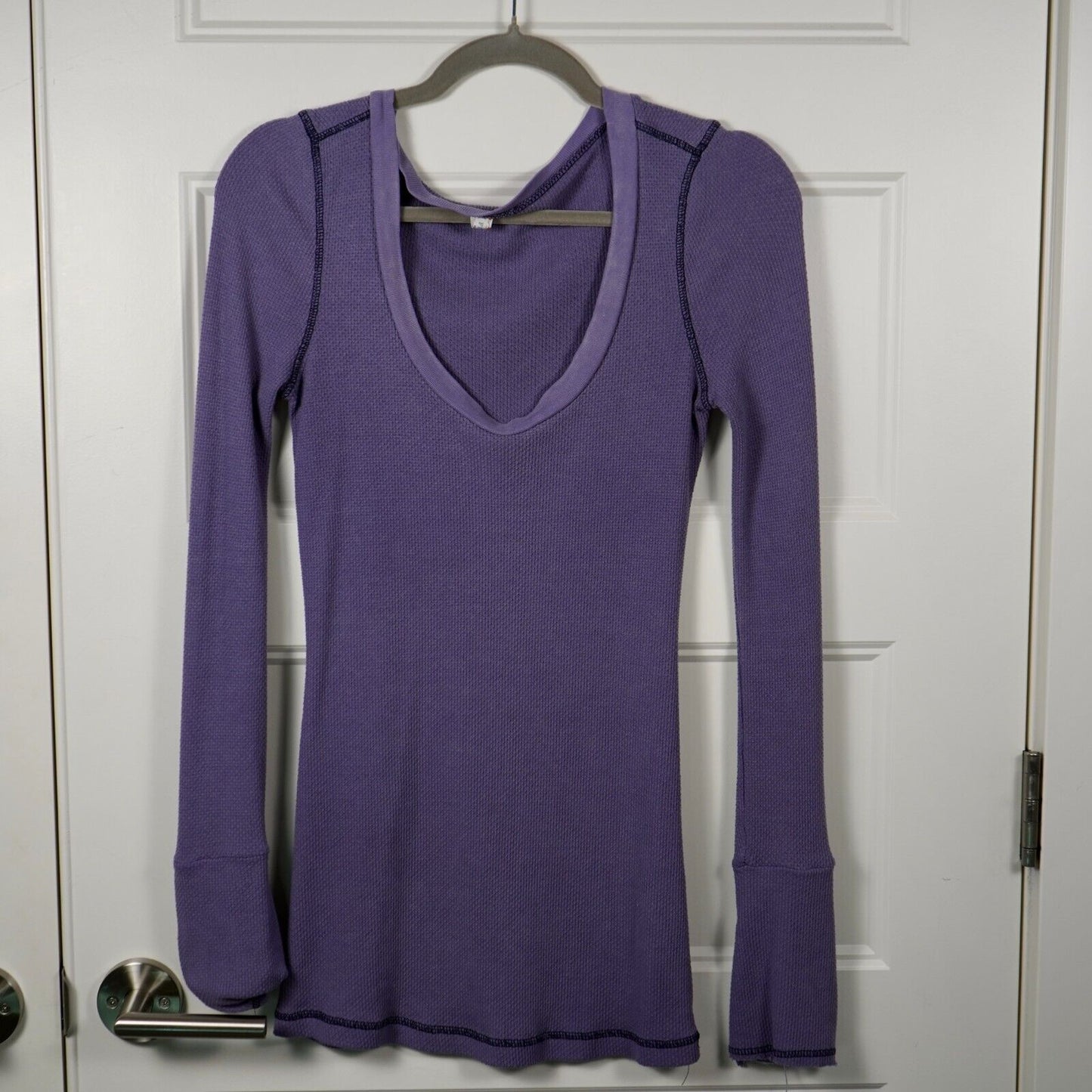 FREE PEOPLE Motor Button Cuff Long Sleeve Thermal Mamba Purple M