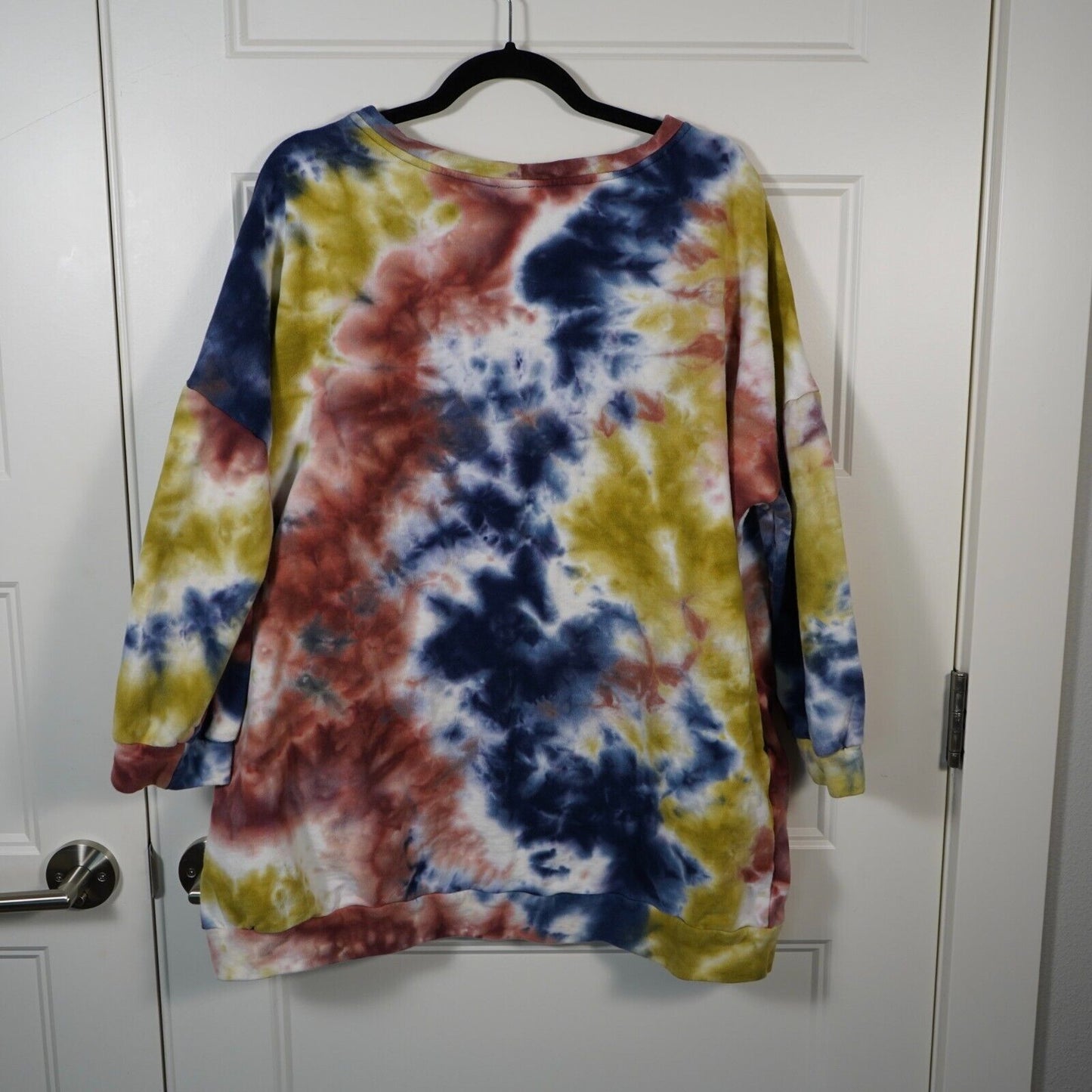 Oversized Tie-Dye Boho Pullover Slouchy Blue, Mustard, and Copper Sweatshirt