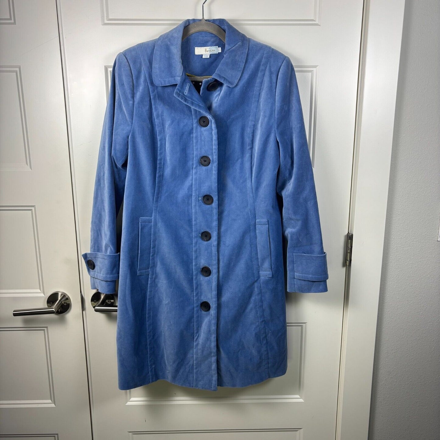 Gorgeous Boden Keswick Velvet Trench Coat Button-Up Women’s Blue US Size 10