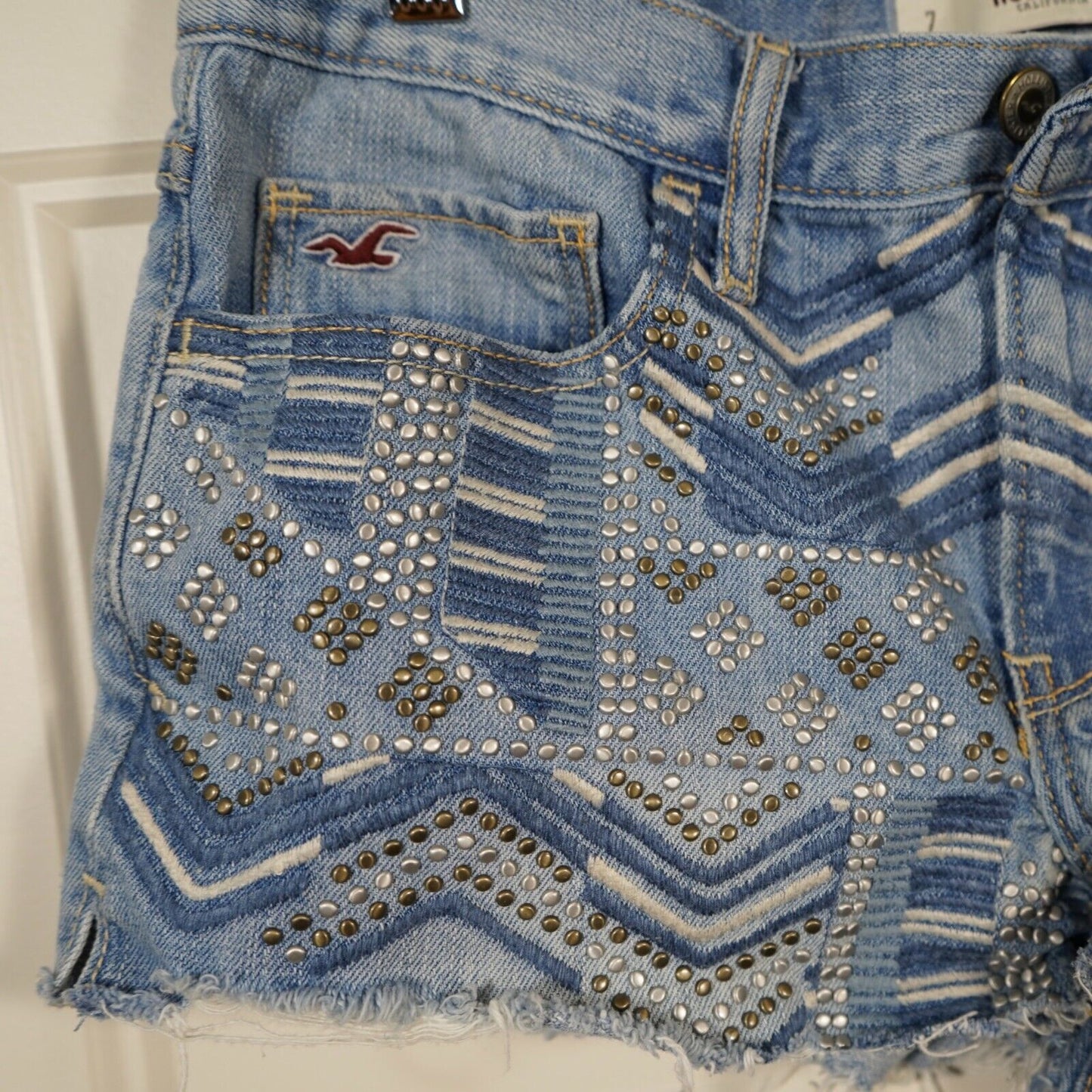 Hollister Juniors 28 Embellished Embroidered Tribal Fringed Jean Shorts Boho