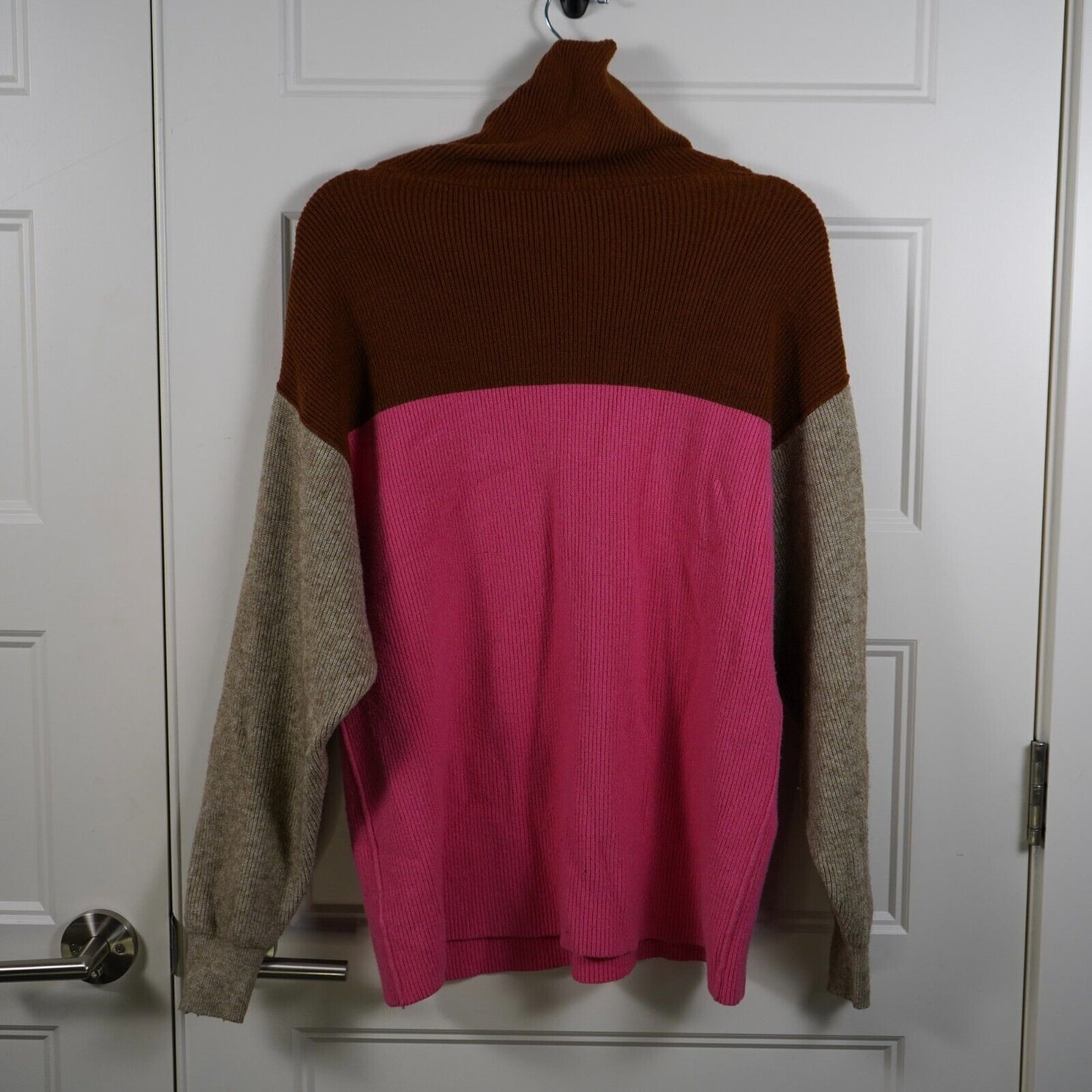 Free People Sweater Womens S Pink Brown Color Block Softly Structured Turtleneck