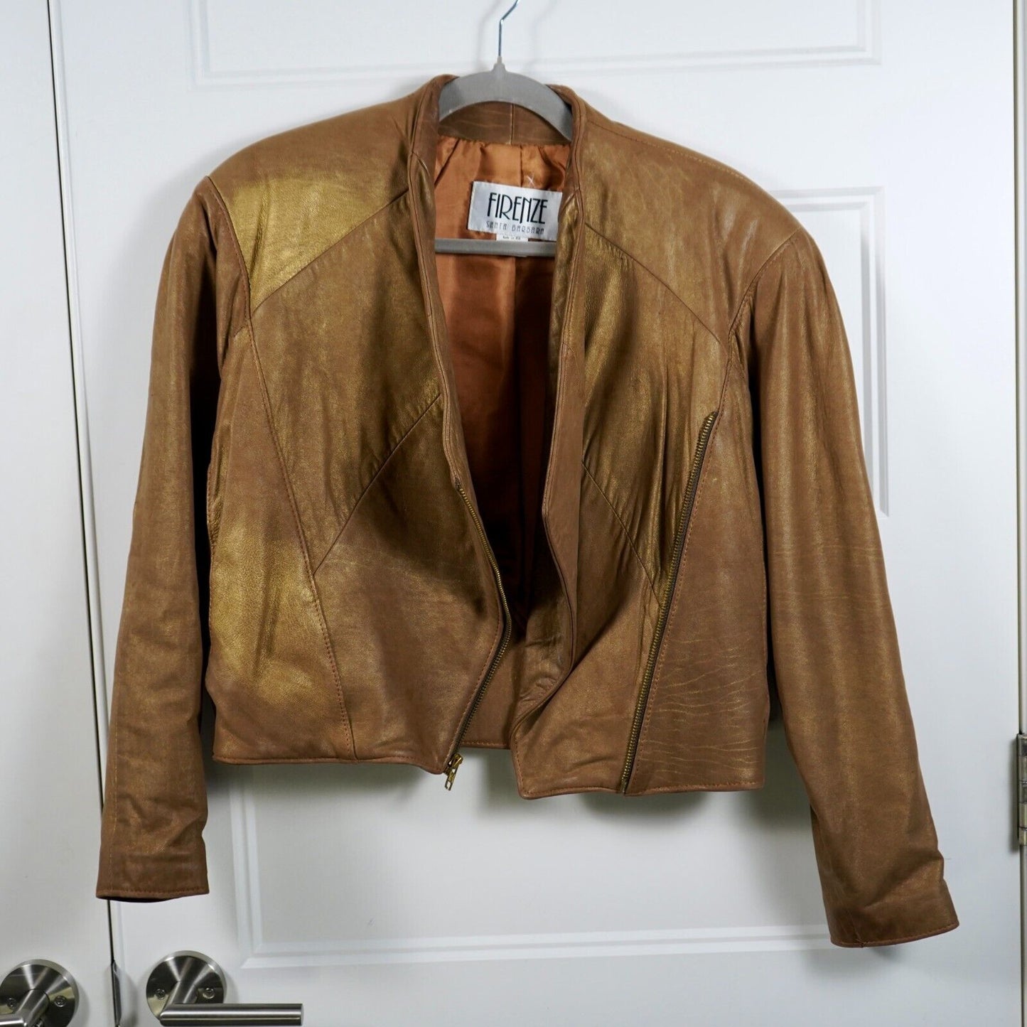 Firenze Santa Barbara Women’s Genuine Leather Jacket Size Small Gold Marbling