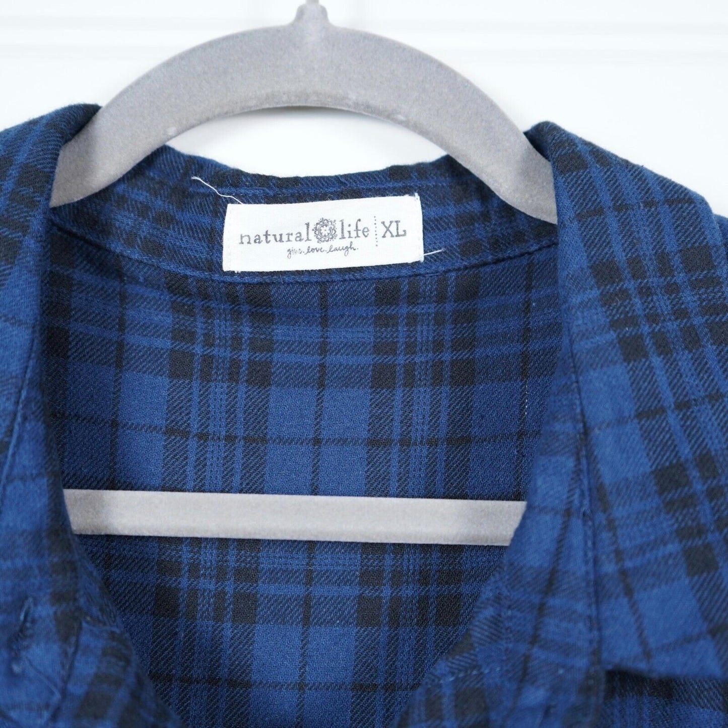 Natural Life Flannel Rebecca Dress Blue & Black Plaid Size X Large Cotton Blend