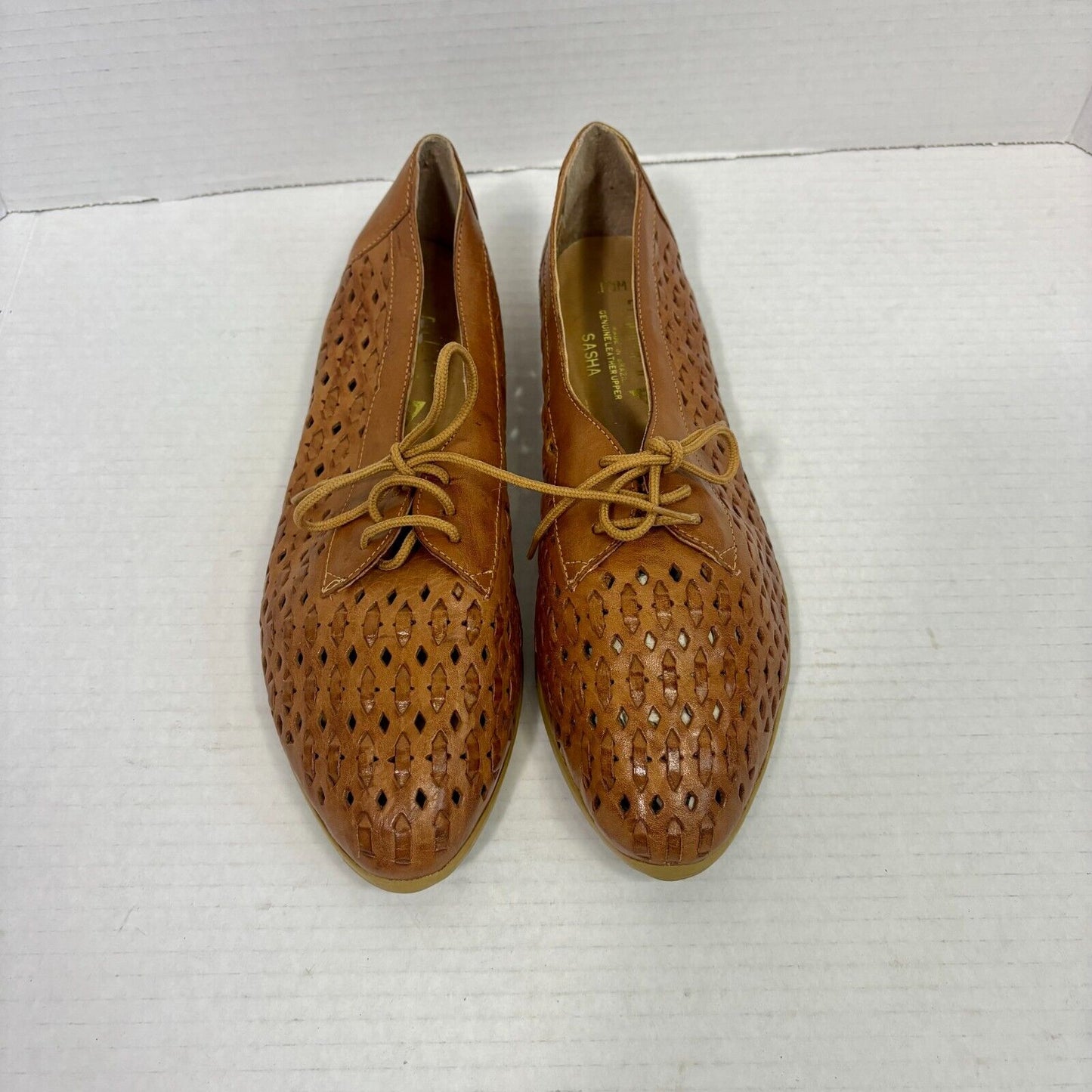 Vintage Leather Basketweave Woven Tie Up Flats Ellemenno Brazil US 10