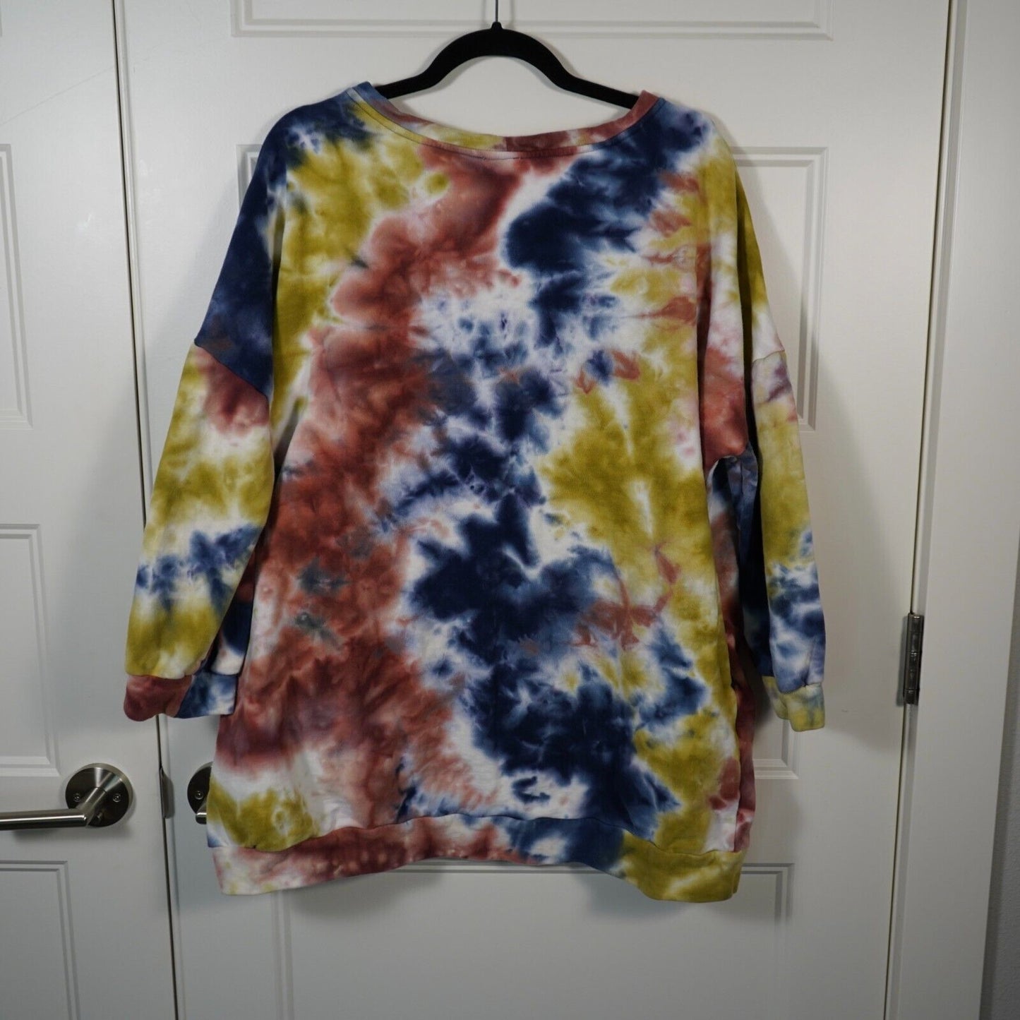 Oversized Tie-Dye Boho Pullover Slouchy Blue, Mustard, and Copper Sweatshirt