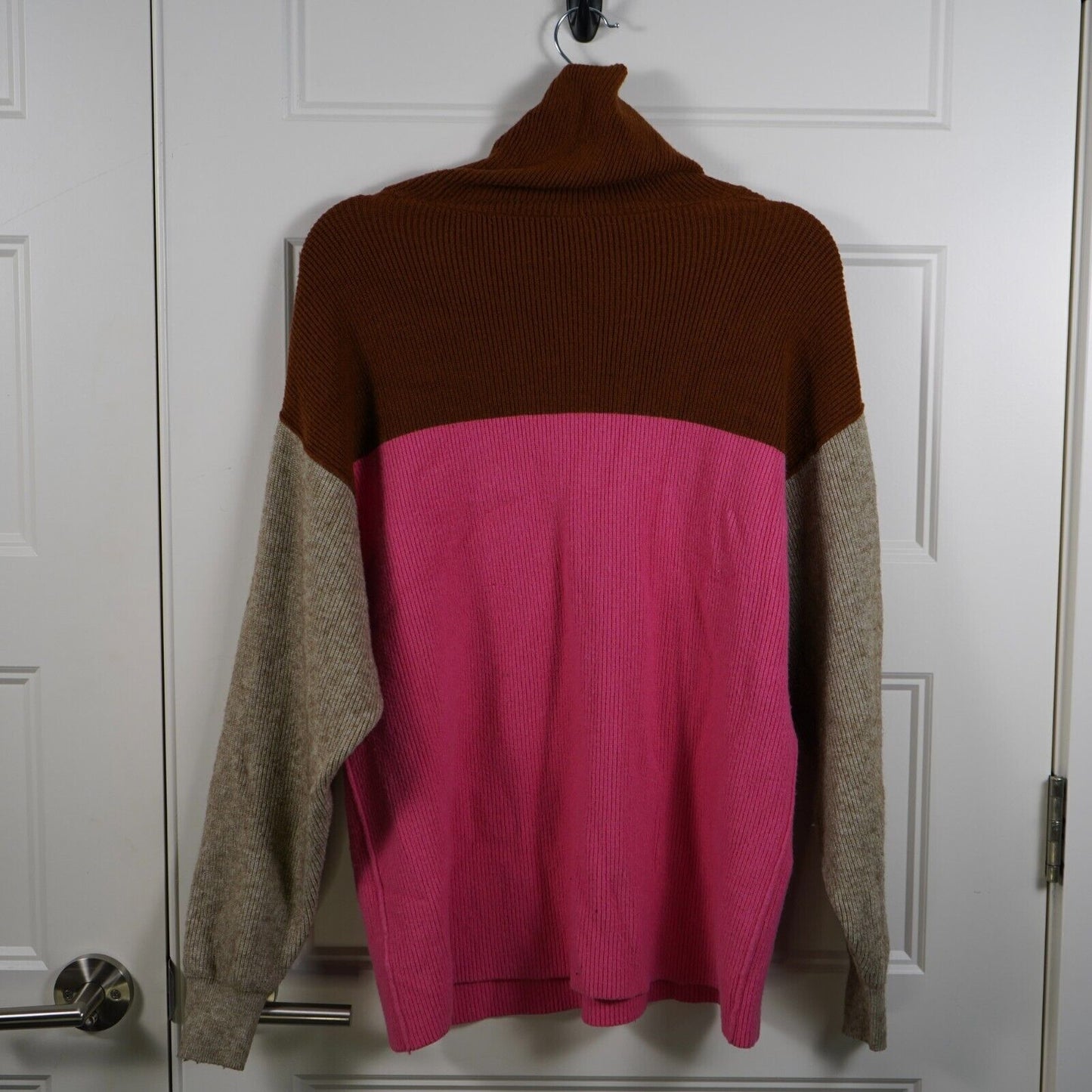 Free People Sweater Womens S Pink Brown Color Block Softly Structured Turtleneck