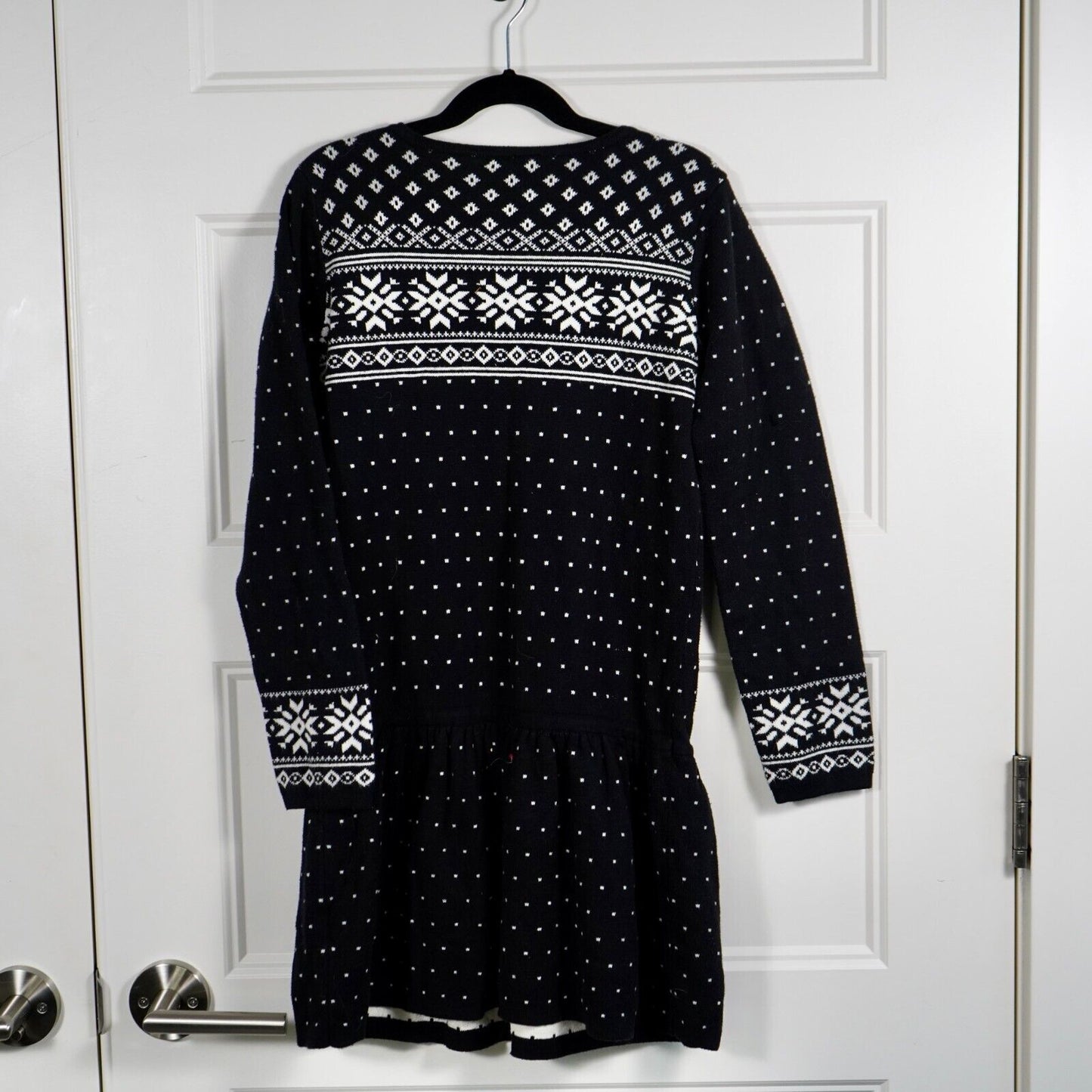 Hanna Andersson Girls Sz 140 US 10 Black White Fair Isle Sweater Dress