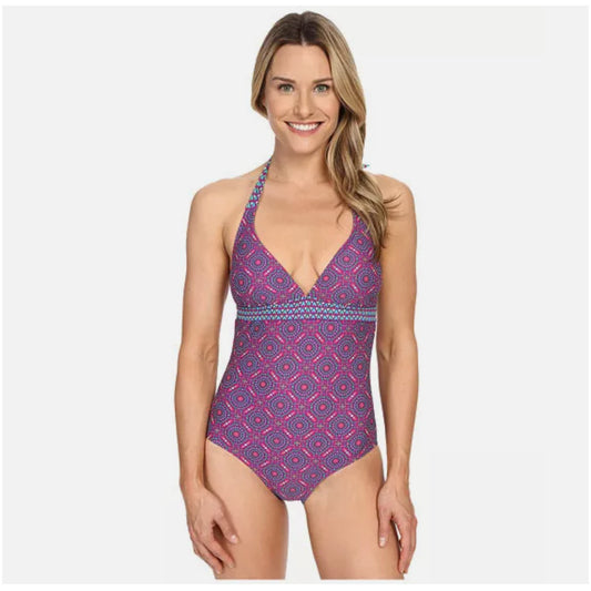 PRANA LAHARI HALTER ONE PIECE SWIM SUIT RICH FUCHSIA SUNDIAL PURPLE XL $85